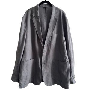 Grey Linen Two Button Blazer Jacket Lightweight Minimal Breathable Coastal